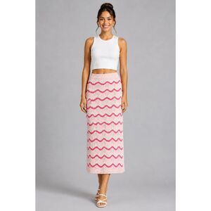 O. Vianca Pink Chevron Pattern Crochet Knit Midi Skirt Beach Skirt Sz M NWOT